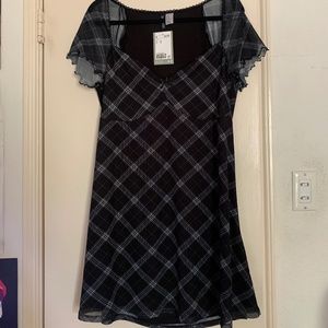 Blue plaid H&M mesh mini dress XL